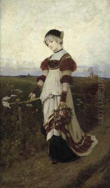 Edles Fraulein Mit Rosenkorb Auf Dem Kirchgang - view 1