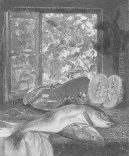 Stilleben Mit Fischen, Hummer Und Melone - view 1