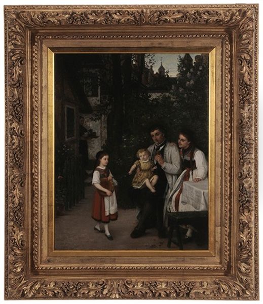 A Family Awaiting Tea In A Courtyard - view 1