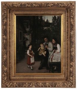 A Family Awaiting Tea In A Courtyard by Julius Wagner