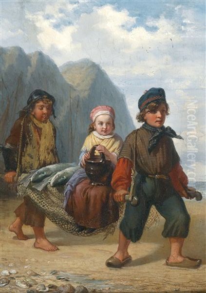 Fischerkinder Am Heimweg Mit Reicher Beute - view 1