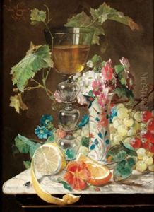 Stilleben Mit Obst Und Weinranke by Julius Wagner