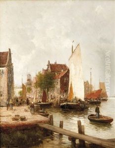 Hafen Von Stettin Mit Reicher Figurenstaffage by Karl Theodor Wagner