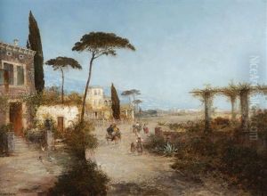 Italienische Kustenstadt Mit Passanten Und Pferdekarren by Karl Theodor Wagner