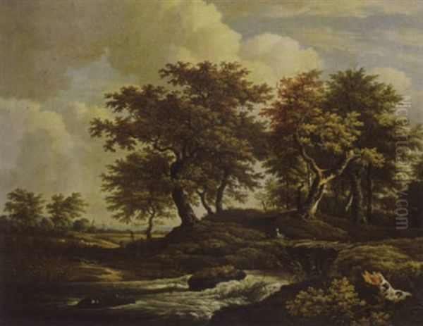 A Wooded Landscape With A Couple Resting Near A Stream - view 1