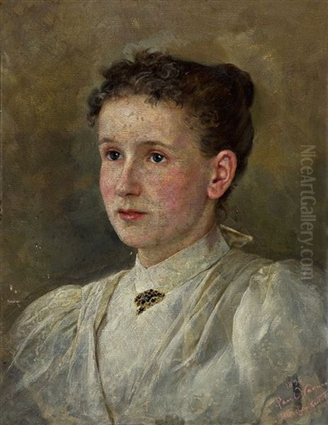 Portrait Der Bertha Voelter Geb. Leube (1869 - 1939). Portrait Im Weisen Hochgeschlossenen Kleid Mit Brosche - view 1