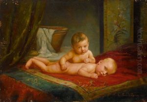 Zwei Kleine Kinder Nach Dem Bade by Paul Hermann Wagner