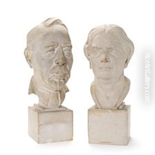 A Pair Of Plaster Portrait Busts Of Johan Rohde And A Woman - view 1