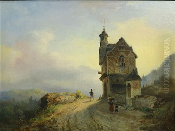 Figuren Op Dorpsweg In Een Berglandschap - view 1