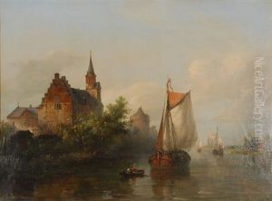 Paysage Fluvial En Hollande Avec Bateaux De Peche by Wilhelm Georg Wagner