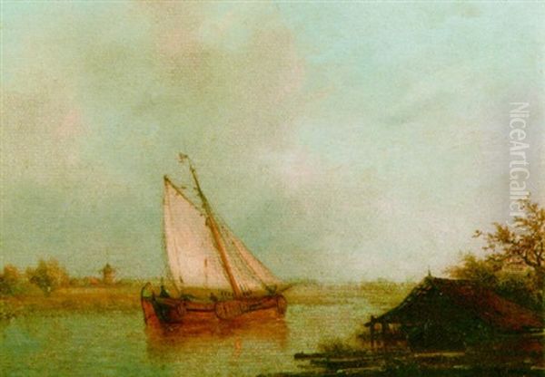 A Sailing Vessel In An Estuary - view 1