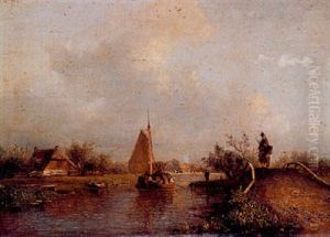 A Sailing Vessel In A Polder Landscape