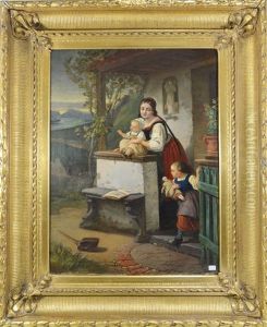 Jeune Femme Et Ses Enfants by Julius Wagner