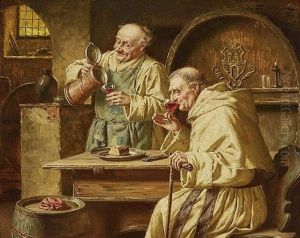Two Monks In The Wine Cellar by Fritz Wagner