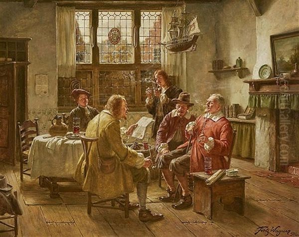 Smokers In A Dutch Parlour Studying A Letter - view 1