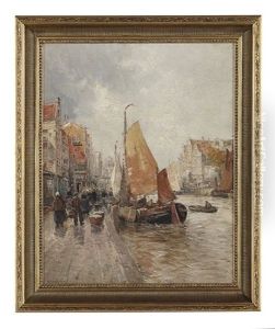 Canal Scene With A Sailboat by Karl Wagner