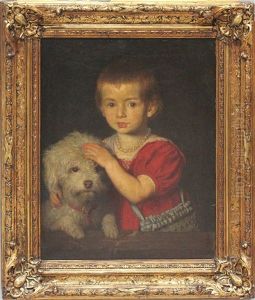 Kinderbildnis Der Tochter Des Kunstlers Zouri Wagner (geb. In Constantinopel)mit Ihrem Hund by Karl Wagner
