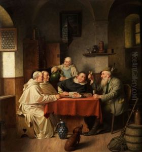 Dominikanermonche Und Ein Jager Am Weintisch In Einer Gewolbestube