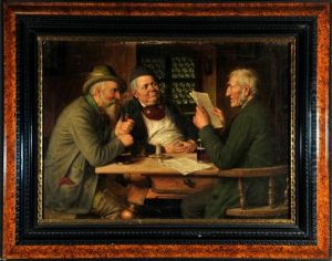 Drei Herren Am Tisch Im Wirtshaus by Josef Wagner-Hohenberg