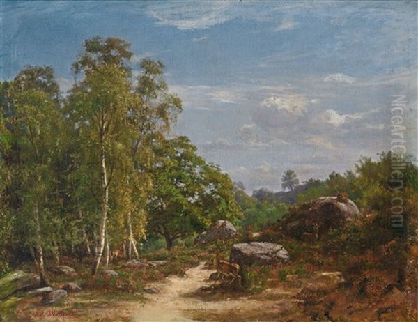Fels- Und Baumlandschaft Mit Hirschpaar - view 1