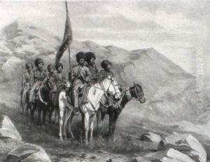 Tscherkessenreiter In Gebirgslandschaft by Alexander Amandus Von Wahl
