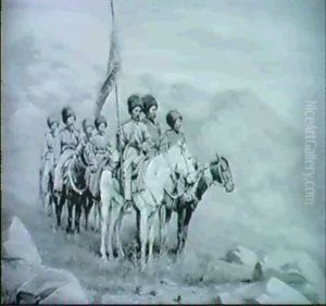 Tscherkessenreitergruppe Im Gebirge by Alexander Amandus Von Wahl