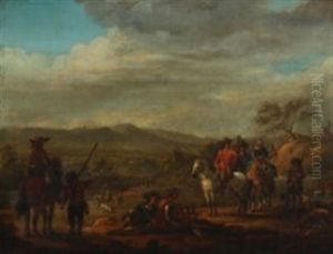 Landscape With Hunters By Horseback On Falconry