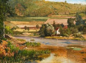 Franskt Sommarlandskap Med By Vid En Flod by Alfred Wahlberg