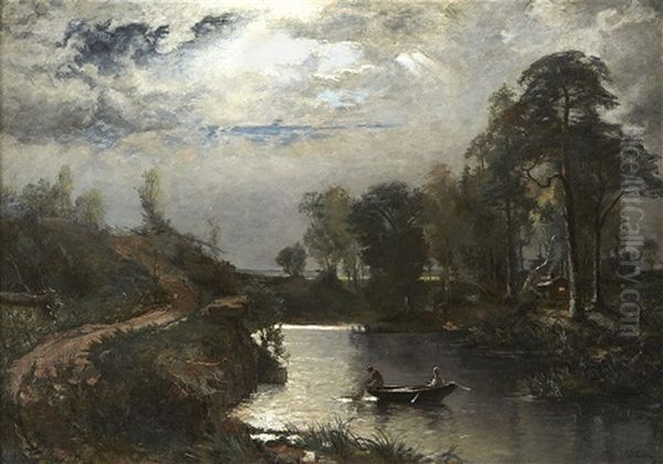 Manskenslandskap Med Fiskare Laggandes Nat ("souvenir Au Suede, Effet Du Claire De Lune") - view 1