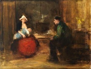 Stillende Mutter In Hollandischer Stube by Friedrich Wahle