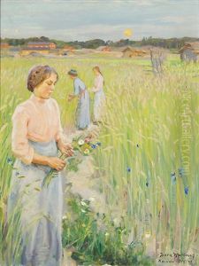 Girls On A Flowering Field by Dora Wahlroos