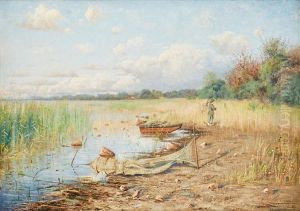 Kustlandskap Med Fiskare Vid Borringe by Charlotte Constance Wahlstroem