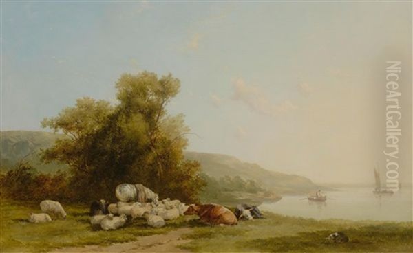 Animals Resting By A River - view 1