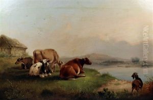 Cattle Beside Rivers, Each (pair) by Thomas Francis Wainewright