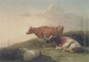 Landscape With Sheep And Cattle by Thomas Francis Wainewright