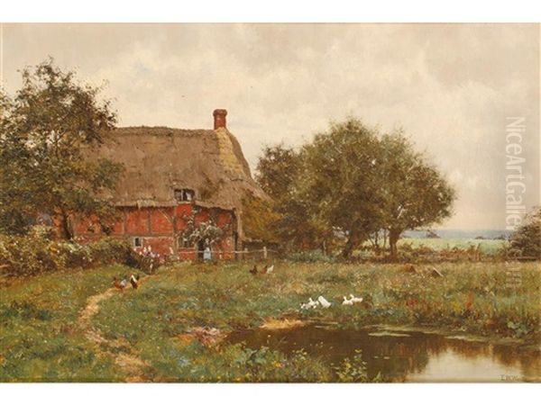 A Cottage Beside A Pond With Chickens And Ducks - view 1