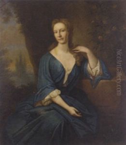 Portrait Of Anne Seton In A Blue Dress by Richard Waitt