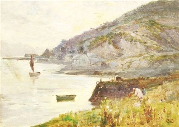 A Cornish Cove With Figures In A Meadow - view 1
