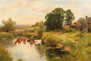 Cows Drinking From Stream by Ernest Walbourn