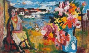 Paisaje Con Figura Femenina Y Flores by Charles Walch