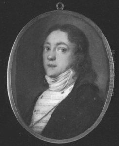 A Gentleman, Wearing Blue Coat With Wide Collar And White Facings, White Cravat, His Brown Hair Worn Loose And Curled