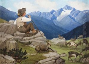 Hirterbub Auf Hochalm Mit Seinen Ziegen