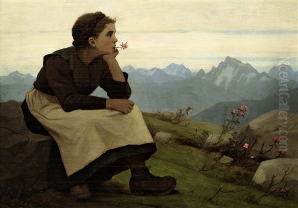 Madchen Im Gebirge, In Die Ferne Blickend - view 1