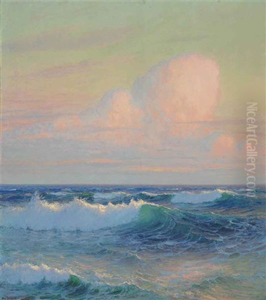 Hawaiian Ocean With Large Clouds In A Sunset - view 1