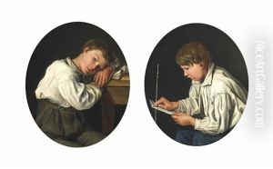 A Diligent Pupil; A Daydreamer (pair) by Ferdinand Waldmueller