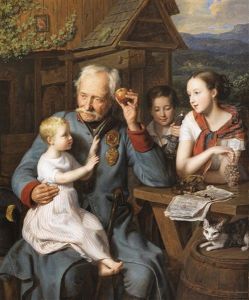 Ein Alter Invalide Mit Drei Kindern by Ferdinand Georg Waldmueller
