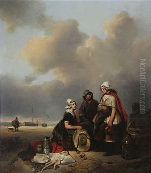Famille De Pecheurs A La Plage - view 1