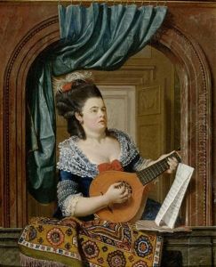 Eine Dame Mit Einer Mandoline An Einem Fenster