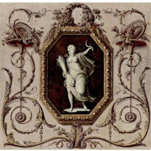 Trompe L'oil With Demeter In A Painted Cartouche by Jan Gerard Waldorp