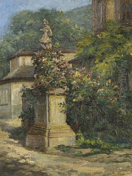 Malerischer Winkel In Heidelberg Mit Statue Auf Postament - view 1